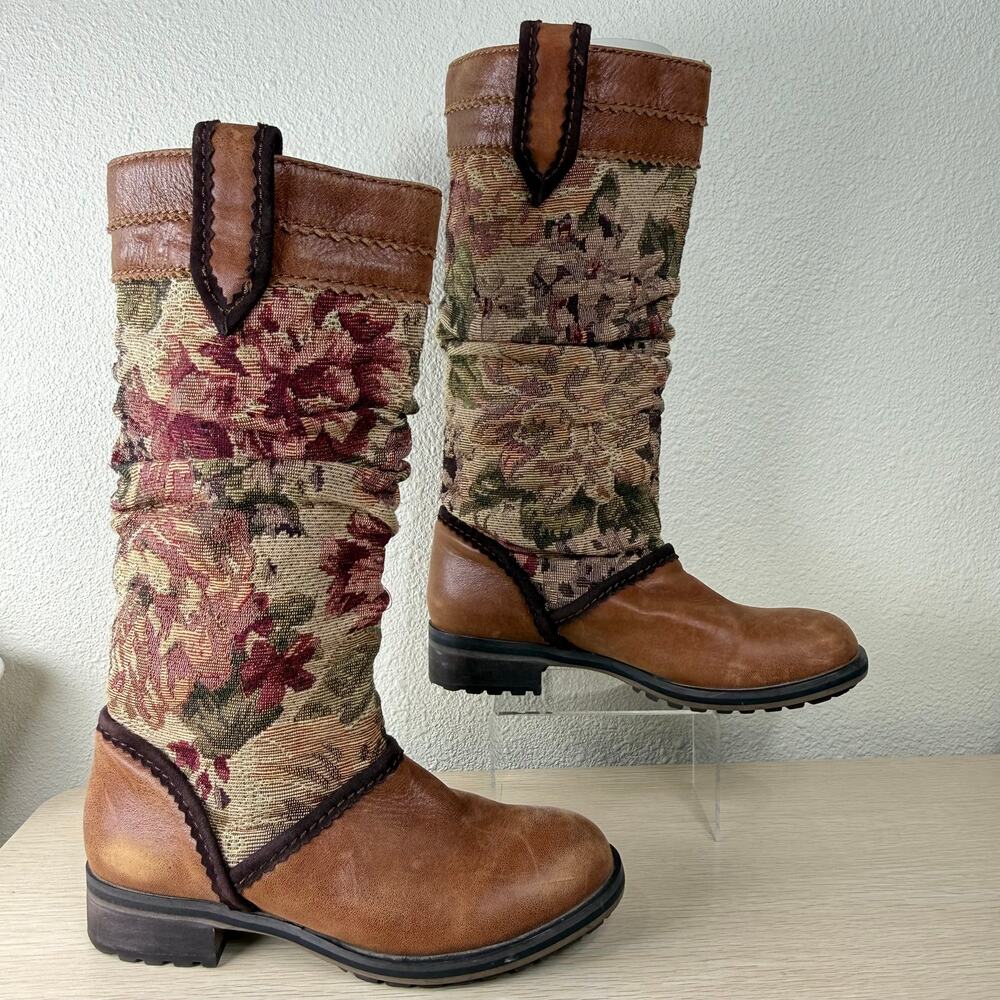 Irregular Choice Mutiny Brown Multicolor Floral Tapestry Tall Boots 37 Size 6